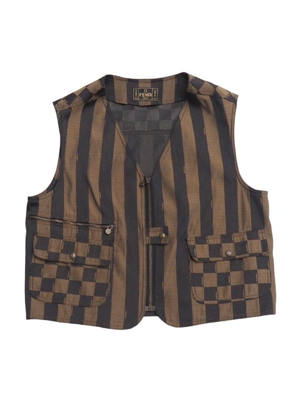 Fendi Vintage Pecan Vest 42 Stripe Gilet